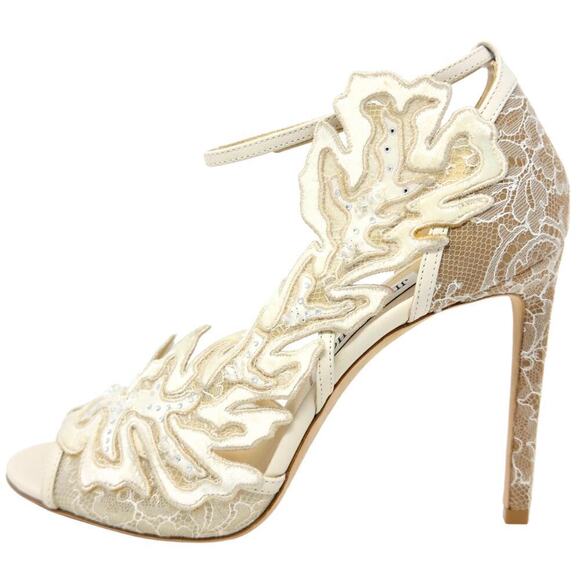 Jimmy Choo White Bridal Heels Strappy Floral Lace Crystal Wedding Pump EU39.5 - Picture 11 of 11